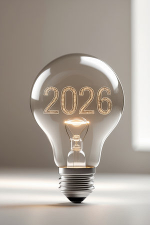 AI Generative Happy winter New Year 2026 lettering Greeting holiday postcard Card Inside Glass Lampの素材