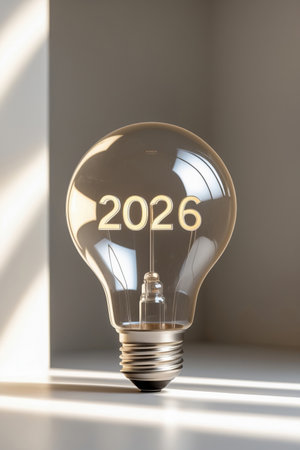 AI Generative Happy winter New Year 2026 lettering Greeting holiday postcard Card Inside Glass Lampの素材