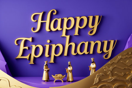 AI Generative Greeting card Christian holiday Epiphany, inscription text on a colored backgroundの素材