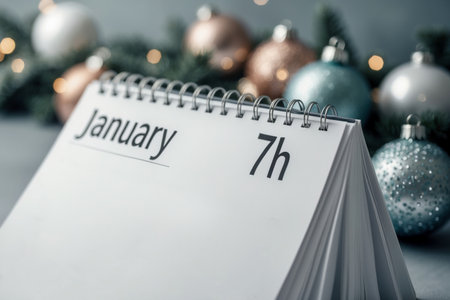 AI Generative Orthodox Christian Christmas holiday greeting card on background January 7 on calendarの素材