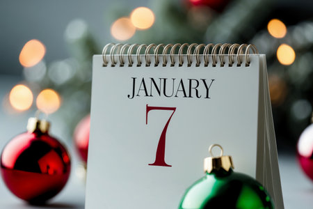 AI Generative Orthodox Christian Christmas holiday greeting card on background January 7 on calendarの素材