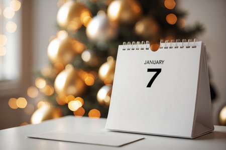 AI Generative Orthodox Christian Christmas holiday greeting card on background January 7 on calendarの素材