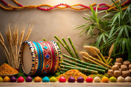 AI Generative Traditional background Indian Lohri Fire Festival winter Hindu Celebration Performanceの素材