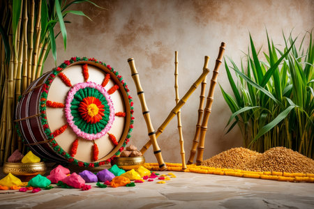 AI Generative Traditional background Indian Lohri Fire Festival winter Hindu Celebration Performanceの素材