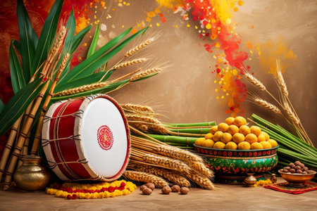 AI Generative Traditional background Indian Lohri Fire Festival winter Hindu Celebration Performanceの素材