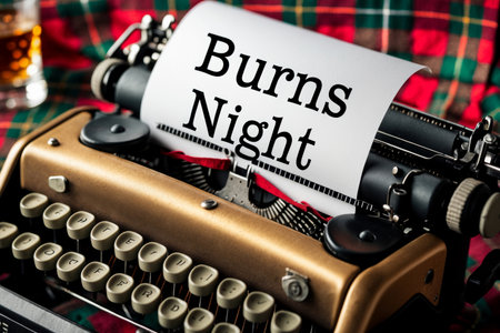 AI Generative Greeting card for traditional Scottish holiday in honor of birthday of poet writer Robert Burnsの素材