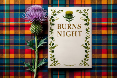 AI Generative Greeting card for traditional Scottish holiday in honor of birthday of poet writer Robert Burnsの素材