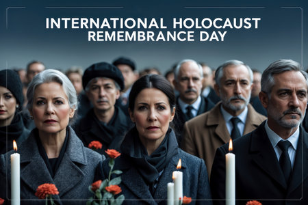 AI Generative Banner poster for International Holocaust Remembrance Day, Descendants of Jewish survivors in concentration campsの素材