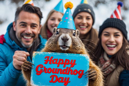 AI Generative Happy Groundhog Day Greeting postcard Card, seasonal Winter Holiday festive Partyの素材