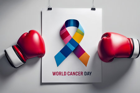 AI Generative World Cancer Day card postcard, purple ribbon symbol of the fight against the diseaseの素材