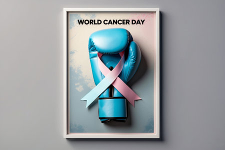 AI Generative World Cancer Day card postcard, purple ribbon symbol of the fight against the diseaseの素材
