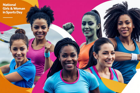 AI Generative Postcard card National Girls and Women in Sports Day, fitness Athletic Youth femaleの素材