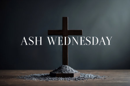 AI Generative Greeting card on Christian religious holiday Ash Wednesday, cross sprinkled with ashesの素材