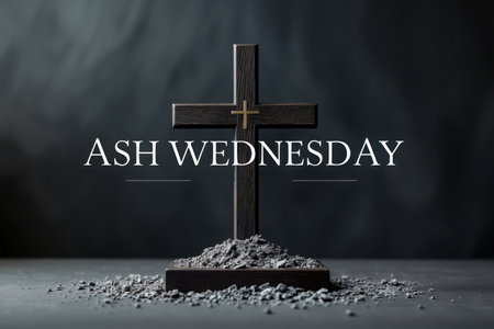 AI Generative Greeting card on Christian religious holiday Ash Wednesday, cross sprinkled with ashesの素材