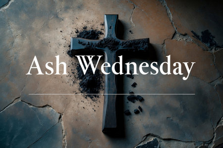 AI Generative Greeting card on Christian religious holiday Ash Wednesday, cross sprinkled with ashesの素材