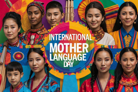 AI Generative International Mother Language Day greeting card, people speak different speeches idiomの素材