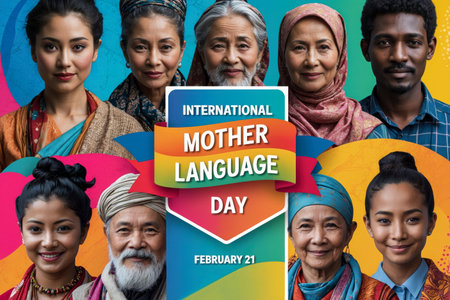 AI Generative International Mother Language Day greeting card, people speak different speeches idiomの素材