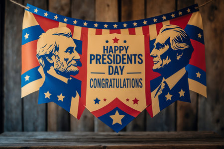 AI Generative Congratulatory postcard on the traditional American holiday Presidents' Day in the USAの素材