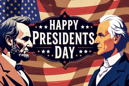 AI Generative Congratulatory postcard on the traditional American holiday Presidents' Day in the USAの素材