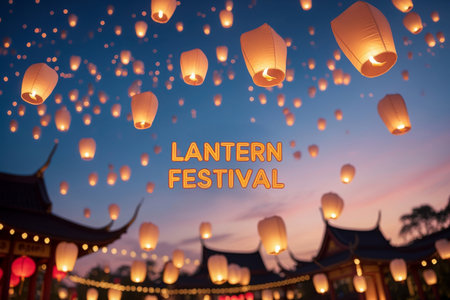 AI Generative Greeting Card postcard on Traditional Taiwanese and Chinese Holiday Lantern Festivalの素材