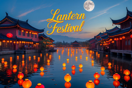 AI Generative Greeting Card postcard on Traditional Taiwanese and Chinese Holiday Lantern Festivalの素材