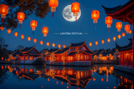 AI Generative Greeting Card postcard on Traditional Taiwanese and Chinese Holiday Lantern Festivalの素材