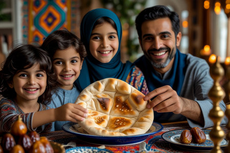 AI Generative Traditional family dinner iftar suhoor for celebrate Muslim Islamic holiday of Ramadanの素材
