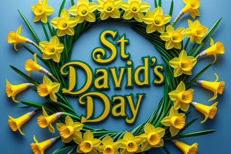 AI Generative Greeting postcard card on the traditional Wales Welsh national holiday of Saint David's Dayの素材