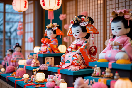 AI Generative Traditional Japanese holiday feast spring culture Doll's Festival Hinamatsuri in Japanの素材