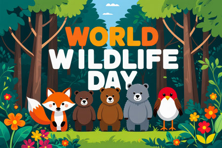 AI Generative Greeting card for the international holiday World Wildlife Day, protection of nature, flora and faunaの素材