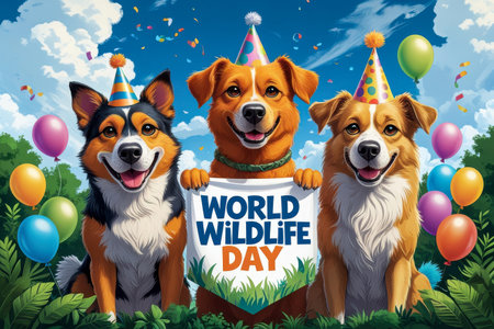 AI Generative Greeting card for the international holiday World Wildlife Day, protection of nature, flora and faunaの素材