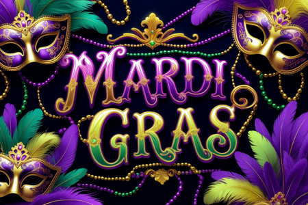 AI Generative Greeting card invitation to the traditional festival parade with music and costumes Mardi Grasの素材