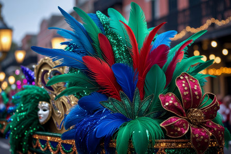 AI Generative Carnival decorated floats ride down the street in parade party traditional Mardi Grasの素材