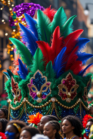 AI Generative Carnival decorated floats ride down the street in parade party traditional Mardi Grasの素材