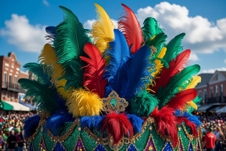 AI Generative Carnival decorated floats ride down the street in parade party traditional Mardi Grasの素材