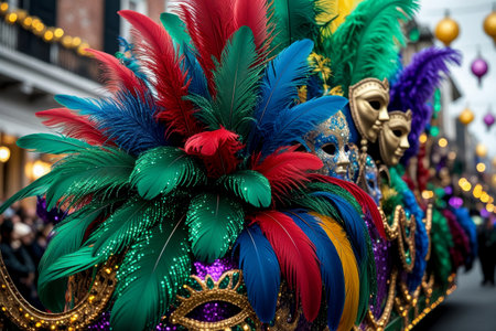 AI Generative Carnival decorated floats ride down the street in parade party traditional Mardi Grasの素材