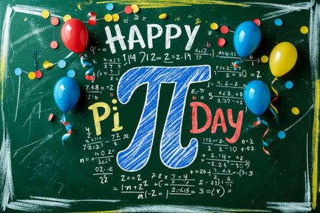 AI Generative Greeting card international holiday Pi Day, concept of importance of teaching mathematical scienceの素材