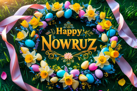AI Generative Greeting Card postcard on the Traditional Persian New Year Holiday of Nowruz in Iran springの素材