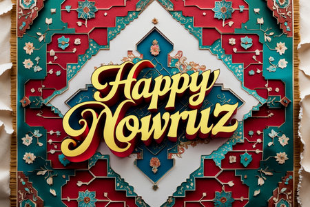 AI Generative Greeting Card postcard on the Traditional Persian New Year Holiday of Nowruz in Iran springの素材