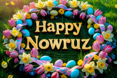 AI Generative Greeting Card postcard on the Traditional Persian New Year Holiday of Nowruz in Iran springの素材