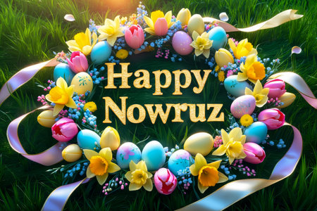 AI Generative Greeting Card postcard on the Traditional Persian New Year Holiday of Nowruz in Iran springの素材