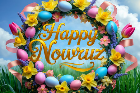 AI Generative Greeting Card postcard on the Traditional Persian New Year Holiday of Nowruz in Iran springの素材