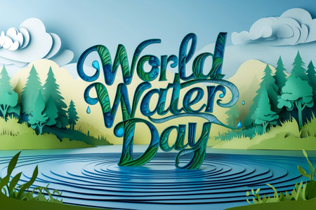 AI Generative Greeting card on the international holiday World Water Day, protection of the Earth and the environmentの素材