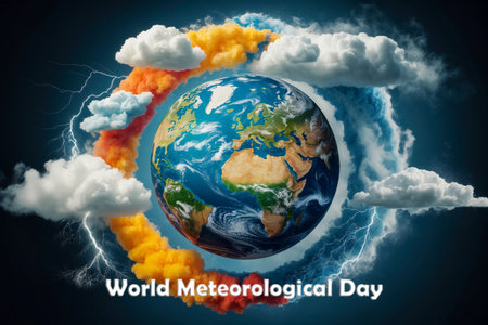 AI Generative World Meteorological Day Greeting Card, Environmental Protection climate planet Earthの素材