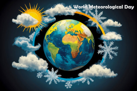 AI Generative World Meteorological Day Greeting Card, Environmental Protection climate planet Earthの素材