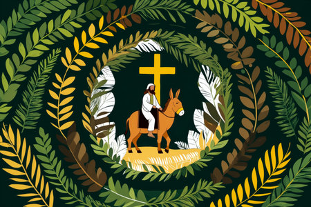 AI Generative Traditional Christian Palm Sunday, triumphal entry of Jesus Christ into Jerusalemの素材