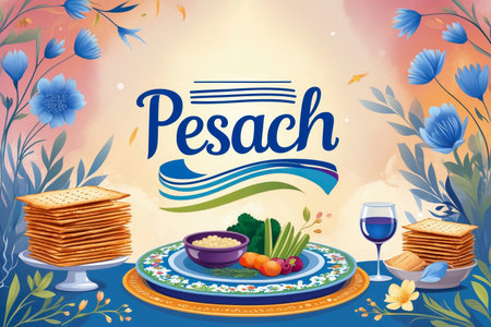 AI Generative Greeting Card for Traditional religion Judaism Jewish Holiday of Passover Pesach in Israelの素材