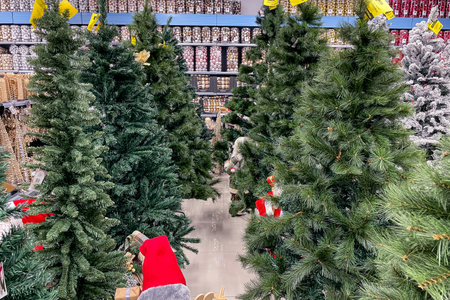 Bar, Montenegro, 20 November 2025, Christmas souvenirs, New Year decorations for sale in supermarketのeditorial素材