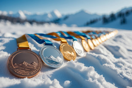AI Generative Sports gold, silver and bronze Olympic medals, victory in the international competitionの素材
