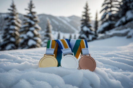 AI Generative Sports gold, silver and bronze Olympic medals, victory in the international competitionの素材